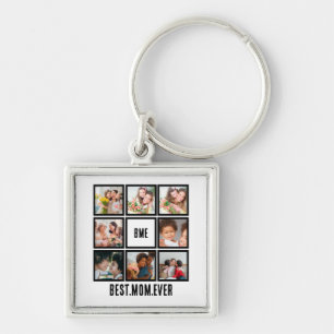 Personalised Modern Best Mum Ever 8 Photo Collage Key Ring