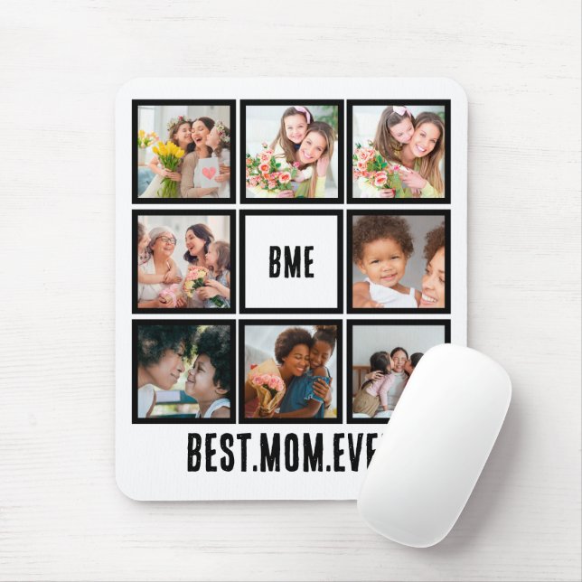 Personalised Modern Best Mum Ever 8 Photo Collage Mouse Pad (With Mouse)