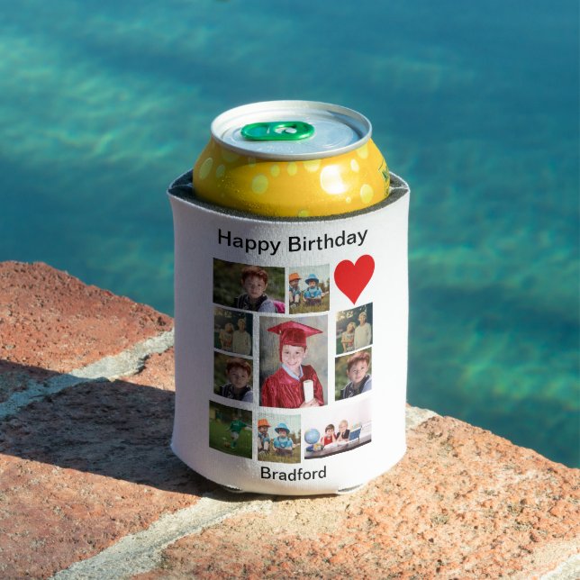 Personalised Modern Birthday 11 Photo Collage  Can Cooler (In Situ Pool)