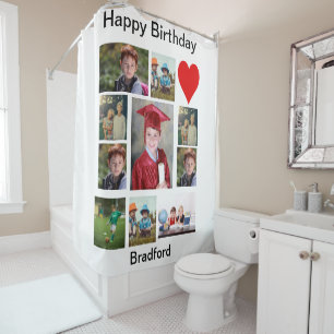 Personalised Modern Birthday 11 Photo Collage   Shower Curtain