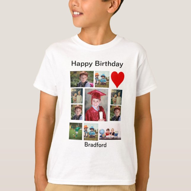 Personalised Modern Birthday 11 Photo Collage  T-Shirt (Front)