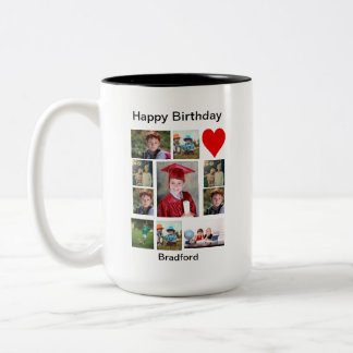 Personalised Modern Birthday 11 Photo Collage   Two-Tone Coffee Mug