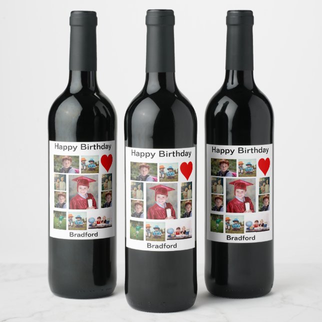 Personalised Modern Birthday 11 Photo Collage   Wine Label (Bottles)