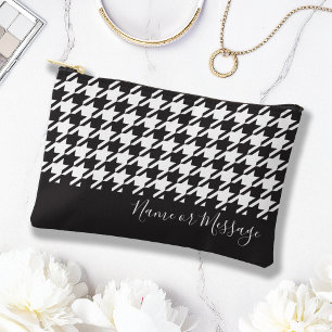 Personalised Modern Black and White Houndstooth Accessory Pouch