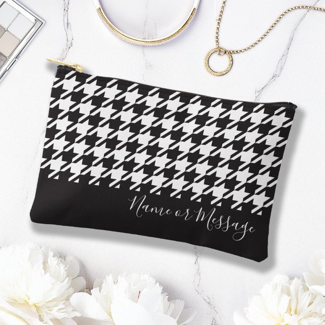 Personalised Modern Black and White Houndstooth Accessory Pouch (Creator Uploaded)