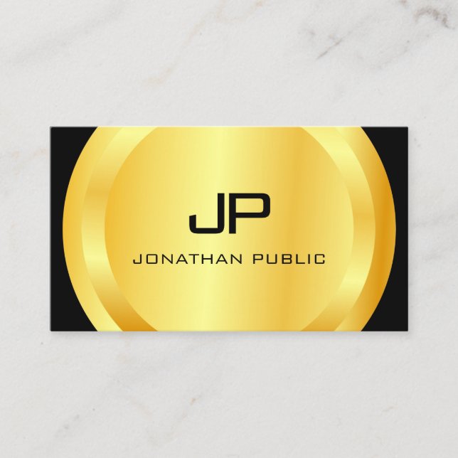 Personalised Modern Black Gold Monogram Elegant Business Card (Front)