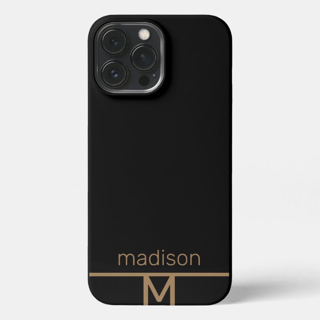 Personalised Modern Black Gold Monogram Simple  iPhone Case (Back)