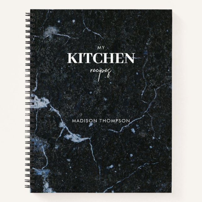 Personalised Modern Black Marble Kitchen Recipe Notebook (Front)