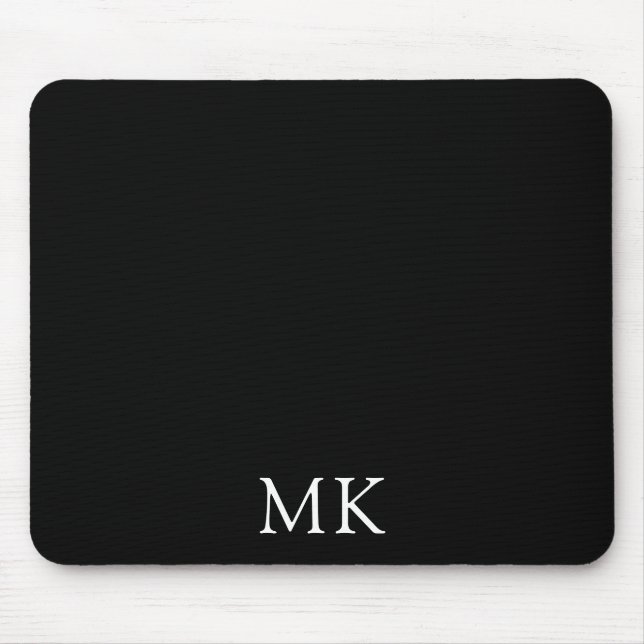Personalised Modern Black Monogram Initials Mouse Pad (Front)