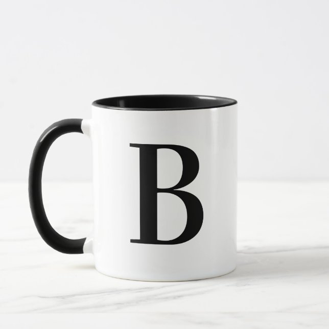 Personalised Modern Black Monogram Letter B Custom Mug (Left)