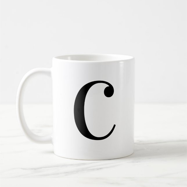 Personalised Modern Black Monogram Letter C Custom Coffee Mug (Left)