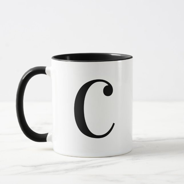 Personalised Modern Black Monogram Letter C Custom Mug (Left)