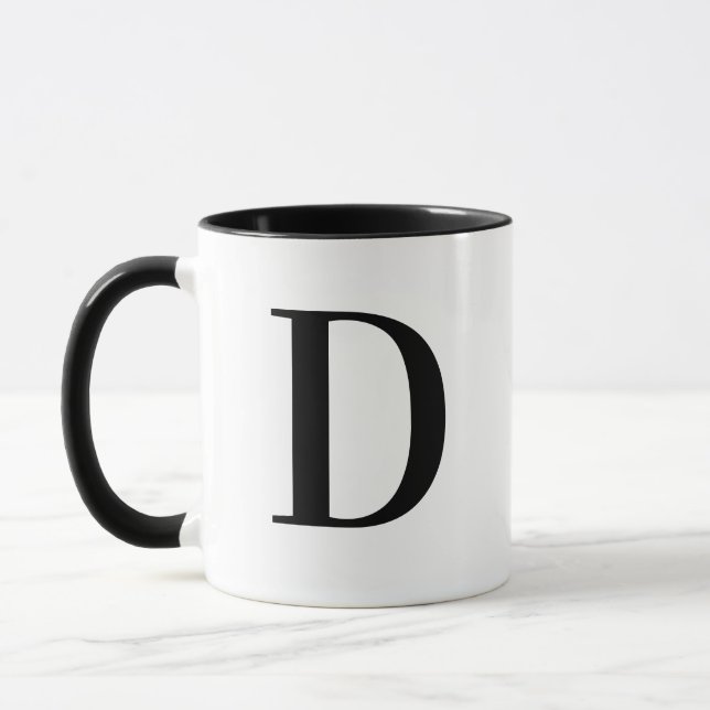 Personalised Modern Black Monogram Letter D Custom Mug (Left)