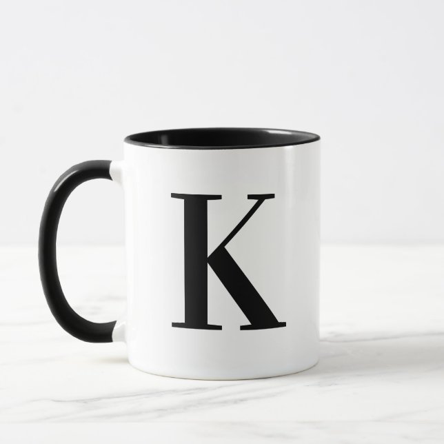 Personalised Modern Black Monogram Letter K Mug (Left)