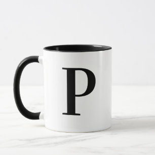 Personalised Modern Black Monogram Letter P Custom Mug