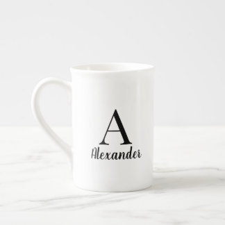Personalised Modern Black Monogram Name Bone China Mug