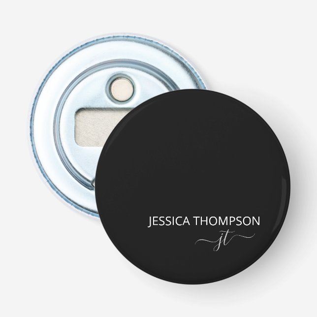 Personalised Modern Black Monogram Name Bottle Opener (Front)