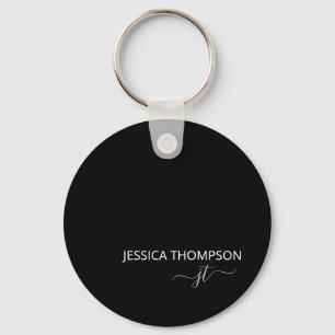 Personalised Modern Black Monogram Name  Key Ring