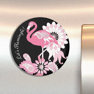 Personalised Modern Black Paisley Pink Flamingo Magnet