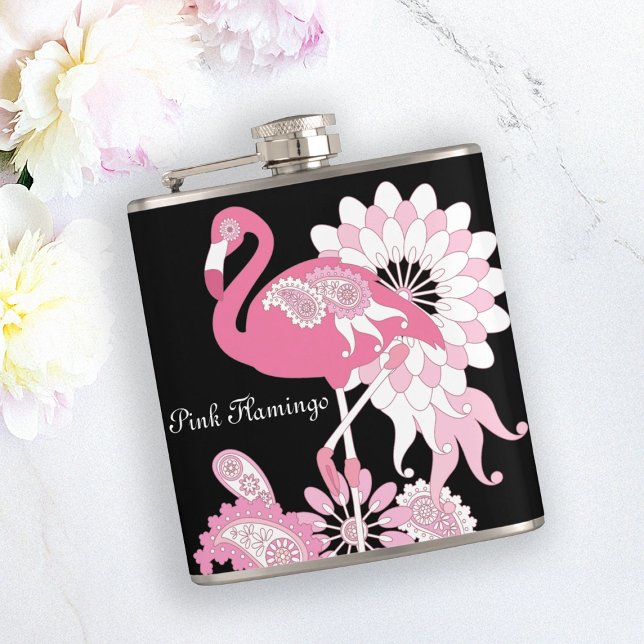 Personalised Modern Black Pink Flamingo Hip Flask (Creator Uploaded)
