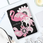 Personalised Modern Black Pink Flamingo iPad Pro Cover<br><div class="desc">The product design features a flamingo with kaleidoscopic paisley patterns in shades of pink. This tropical bird illustration with personalised text makes a modern and unique iPad cover.</div>