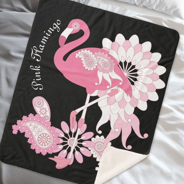 Personalised Modern Black Pink Flamingo Sherpa Blanket (Creator Uploaded)