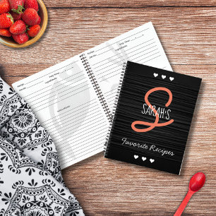 Personalised Modern Black Script Monogram Recipe Notebook