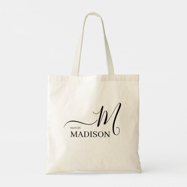 Personalised Modern Black Script Name  Tote Bag (Back)