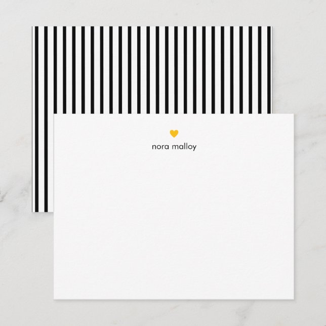 Personalised Modern Black Stripes Heart Card (Front/Back)