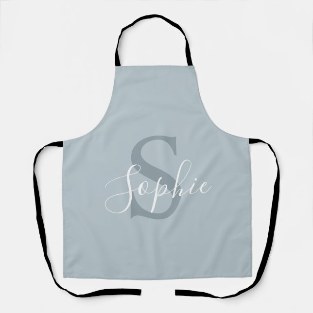 Personalised Modern Blue Family Name Monogram Apron (Front)