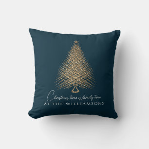 Personalised modern blue gold tree christmas  cushion