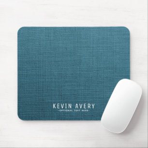 Personalised modern Blue Linen Texture Mouse Pad