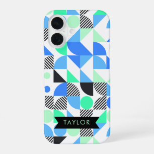 Personalised Modern Blue Mint Geometric iPhone 16 Case
