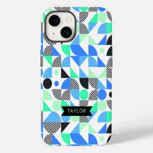 Personalised Modern Blue Mint Geometric iPhone 14 Case
