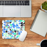 Personalised Modern Blue Mint Geometric Mouse Pad<br><div class="desc">This modern mouse pad features colourful geometric pattern in black,  blue and green shades on white. Personalise it with name in lower left corner.</div>