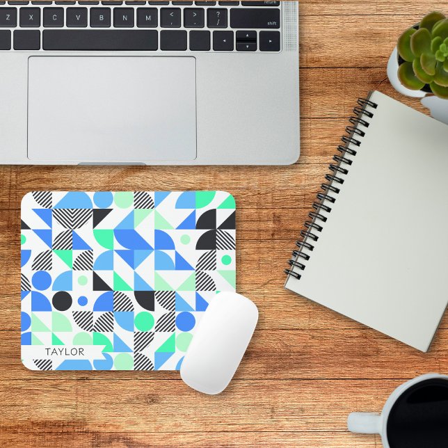 Personalised Modern Blue Mint Geometric Mouse Pad (Creator Uploaded)