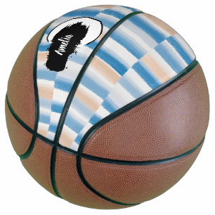 Personalised Modern Blue Peach Watercolor Striped Basketball