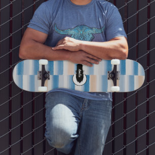 Personalised Modern Blue Peach Watercolor Striped  Skateboard