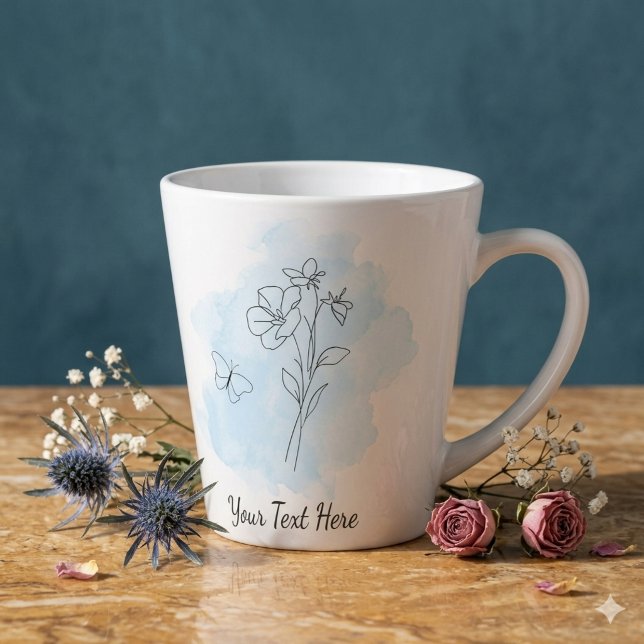 Personalised Modern Blue Watercolor Coffee Mug (Modern minimal style coffee mug with blue watercolor splash, line art, and a customizable text)