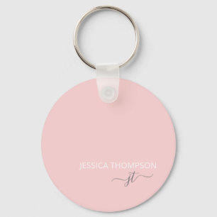 Personalised Modern Blush Pink Monogram Name  Key Ring