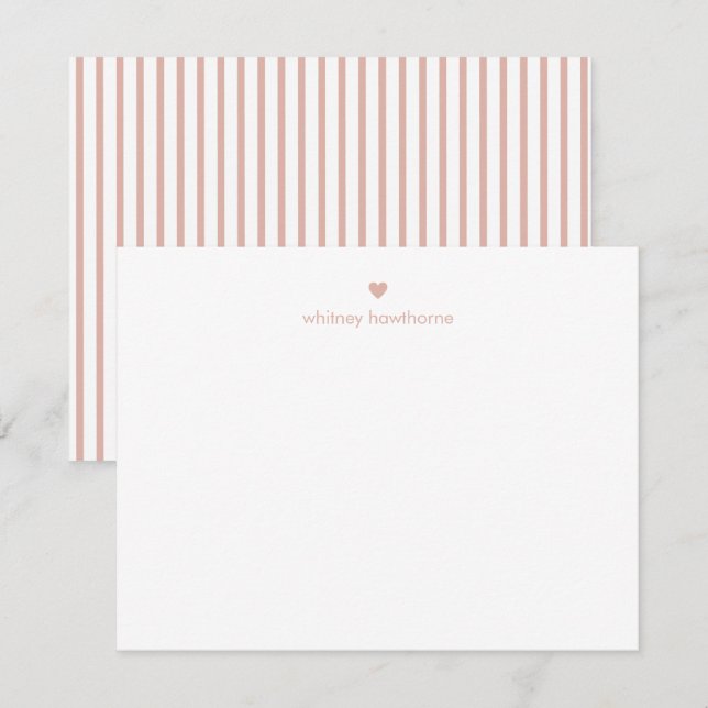 Personalised Modern Blush Pink Stripes & Heart Card (Front/Back)