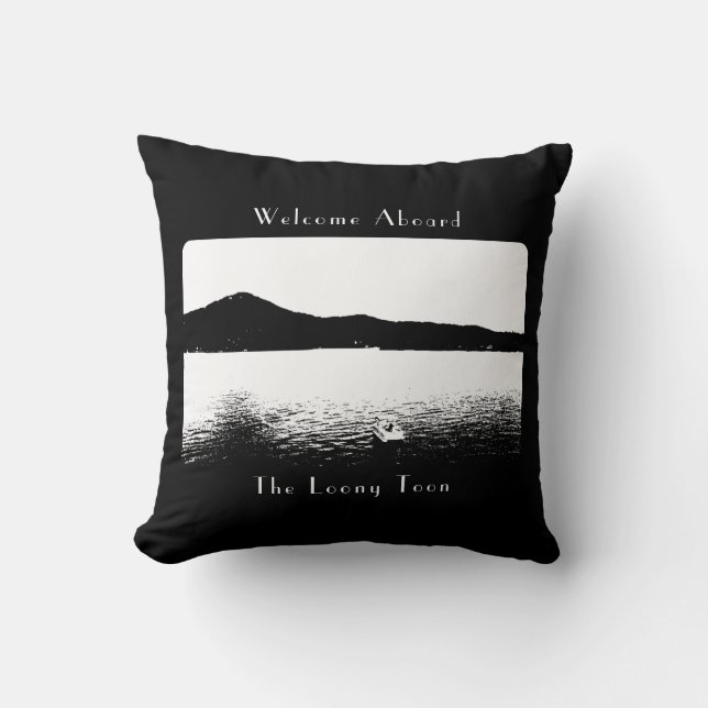 Personalised Modern Boat Decor Black White Pontoon Cushion (Front)