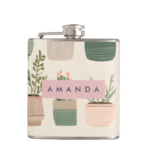 Personalised Modern Boho Potted Succulent Plant Hip Flask