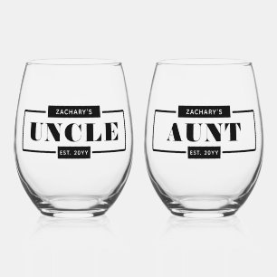 Personalised Modern Bold Aunt and Uncle Est Stemless Wine Glass
