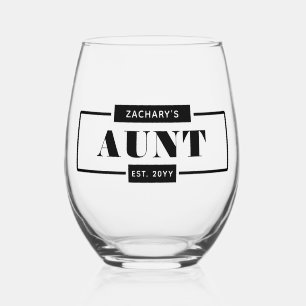 Personalised Modern Bold Aunt Est New Aunt Stemless Wine Glass