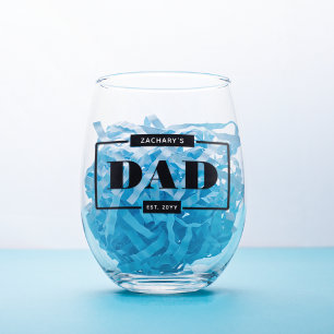 Personalised Modern Bold Dad Est New Dad Stemless Wine Glass