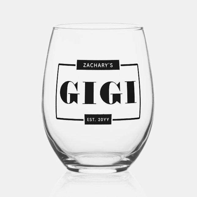 Personalised Modern Bold Gigi Est New Grandma Stemless Wine Glass (Front)