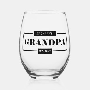 Personalised Modern Bold Grandpa Est Stemless Wine Glass