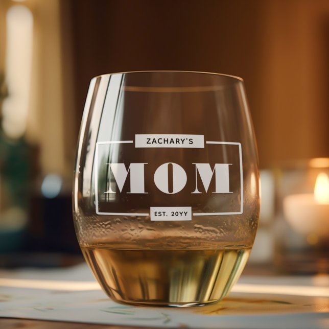 Personalised Modern Bold Mum Est New Mummy Stemless Wine Glass (Creator Uploaded)