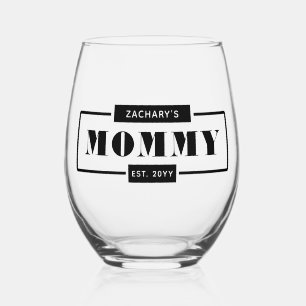 Personalised Modern Bold Mummy Est New Mum Stemless Wine Glass